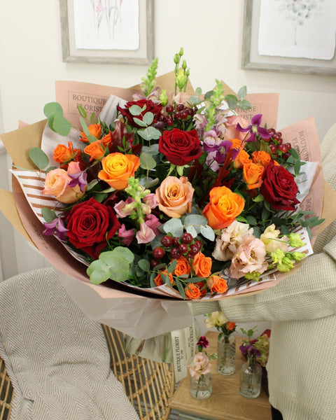 The 'Dreamy Autumn Rose' Box Bouquet - Boutique Florist - UK Flower Delivery