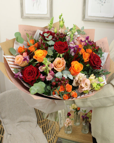 The 'Dreamy Autumn Rose' Box Bouquet - Boutique Florist - UK Flower Delivery