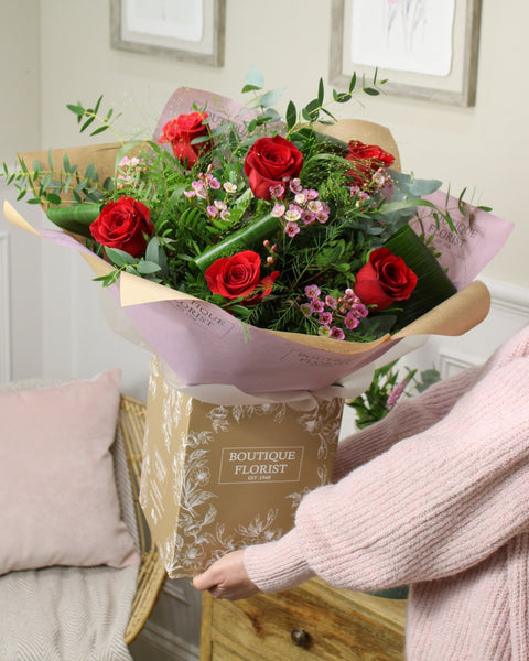 The 'Luxury Six' Red Rose Box Bouquet - Boutique Florist - UK Flower Delivery